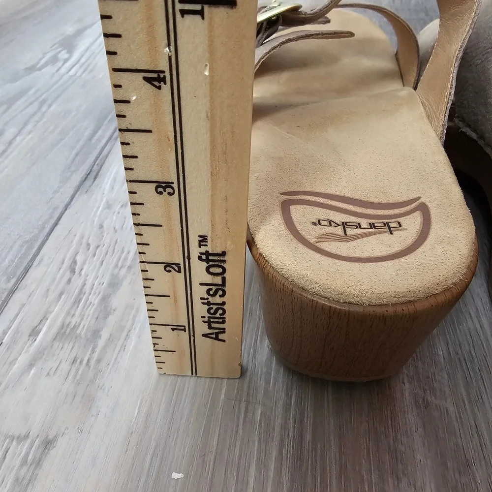 Dansko Sophie Womens 39 US 8.5 Tan Leather Wedge Slide Sandals Buckle Comfort